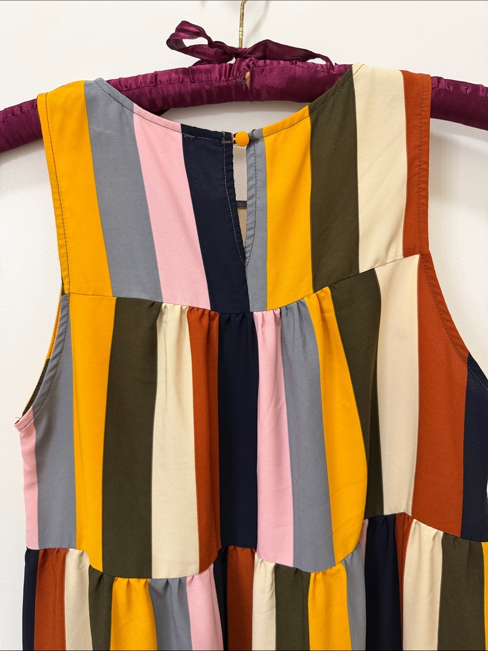 ANDREE BY UNIT Sleeveless Tiered Maxi Dress in Pink, Mustard & Navy - Picture 4 of 4
